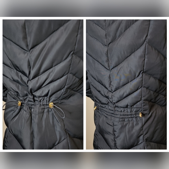 NWT Cole Haan Down Maxi Hooded Chevron Puffer Navy Coat. Women's size XS - Picture 7 of 16